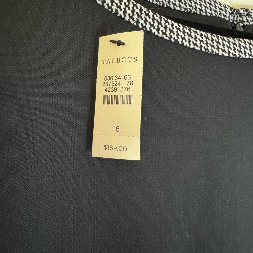 NWT Talbots Black & White Herringbone Sheath Dress, Size 16‎ - Picture 3 of 9
